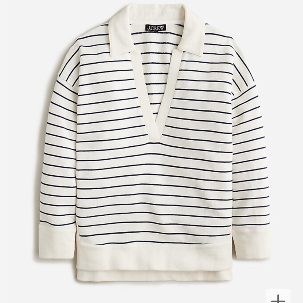 NWT J. Crew size 2X University terry V-neck polo shirt in stripe
